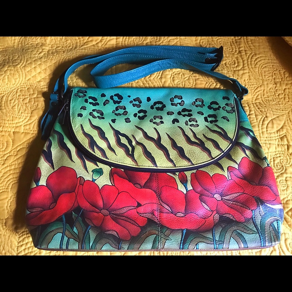 Beautiful Anuschka Large Flap-Over Leather Bag